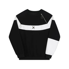 Load image into Gallery viewer, Round Neck Zip-up Off-shoulder Black And White Sweatshirt
