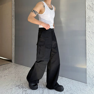 Black Pocket Cargo Straight Leg Trousers