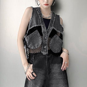 Mesh Short Denim Vest