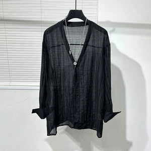 Loose Hollow Drapey V-neck Shirt