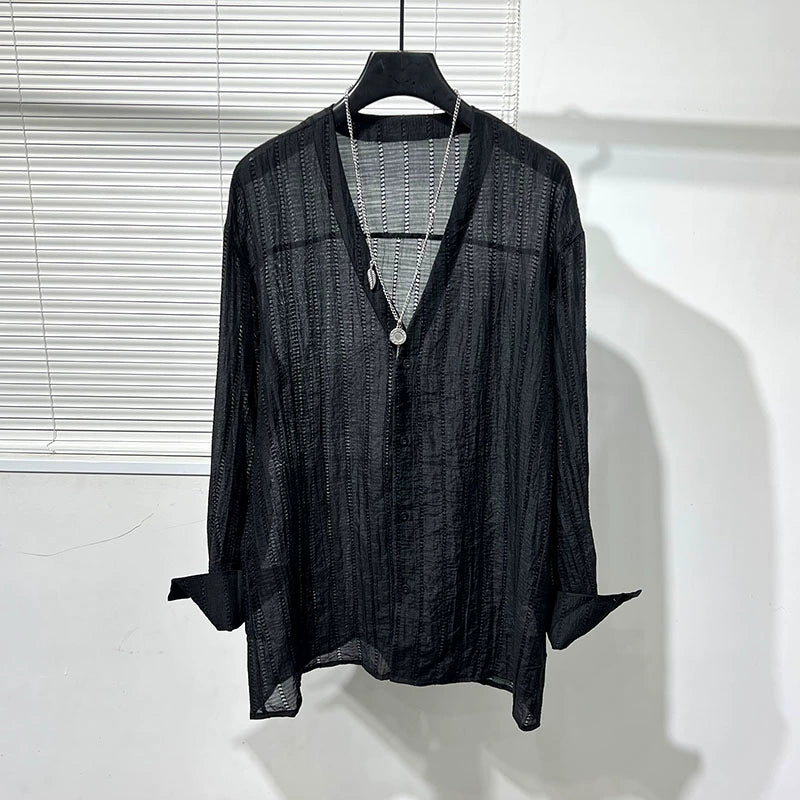 Loose Hollow Drapey V-neck Shirt