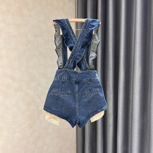 Denim Ruffled Overalls