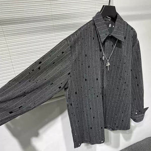 Vintage Striped Grey Sequined Ripped Shirt