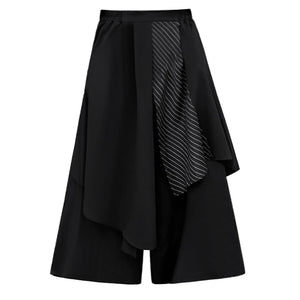 Loose Patchwork Striped High-waisted Culottes