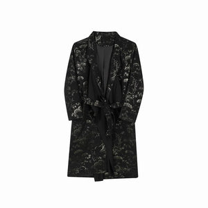 Vintage Jacquard Dark Pattern Long Coat