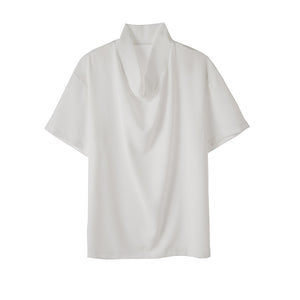 Piles Collar Solid Color T-shirt