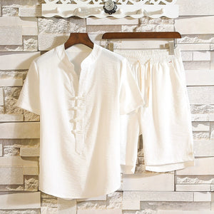 Linen T-shirt and Shorts Two-Piece Set