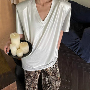 Loose Shoulder Pad V-Neck T-Shirt