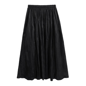 High Waist Casual Pleated Pu Leather Skirt