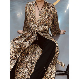 Leopard Satin Long Loose Pajamas