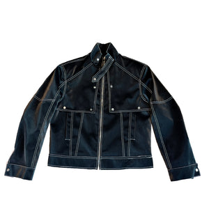 Topstitched Short Motorcycle Leather Jacket