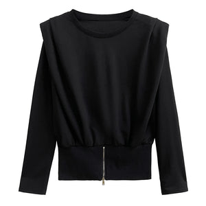 Solid Shoulder Pad Long Sleeve T-shirt