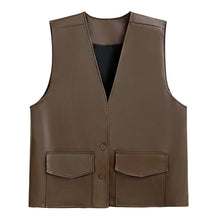 Load image into Gallery viewer, Solid PU Leather V-neck Vest
