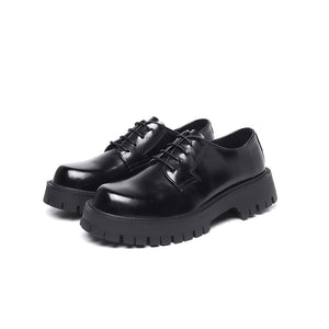 Round Toe Low Heel Lace-up Casual Leather Shoes