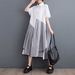 Mesh Patchwork Loose Irregular Shirt Dress