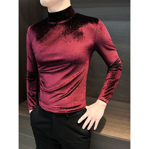 Gold Velvet Half Turtleneck Bottoming Shirt