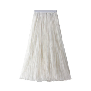 Mesh Pleated Long Skirt