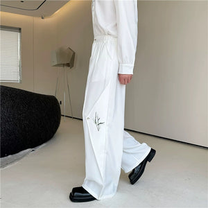 Embroidered Loose Straight-leg Casual Trousers