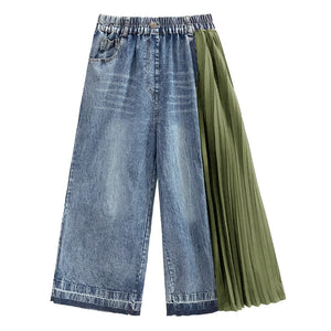 Vintage Contrast Panel Pleated Jeans