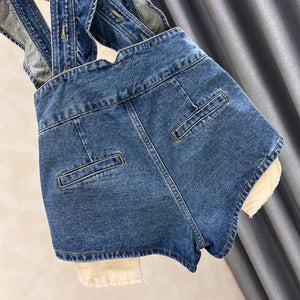 Denim Ruffled Overalls