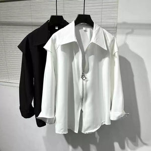 Fake Two Piece Loose Zipper Simple Shirt