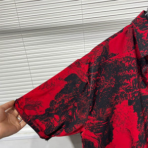 Irregular Printed Loose Red Shirt