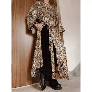 Leopard Satin Long Loose Pajamas