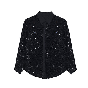 Sequin Loose Casual Lapel Shirt