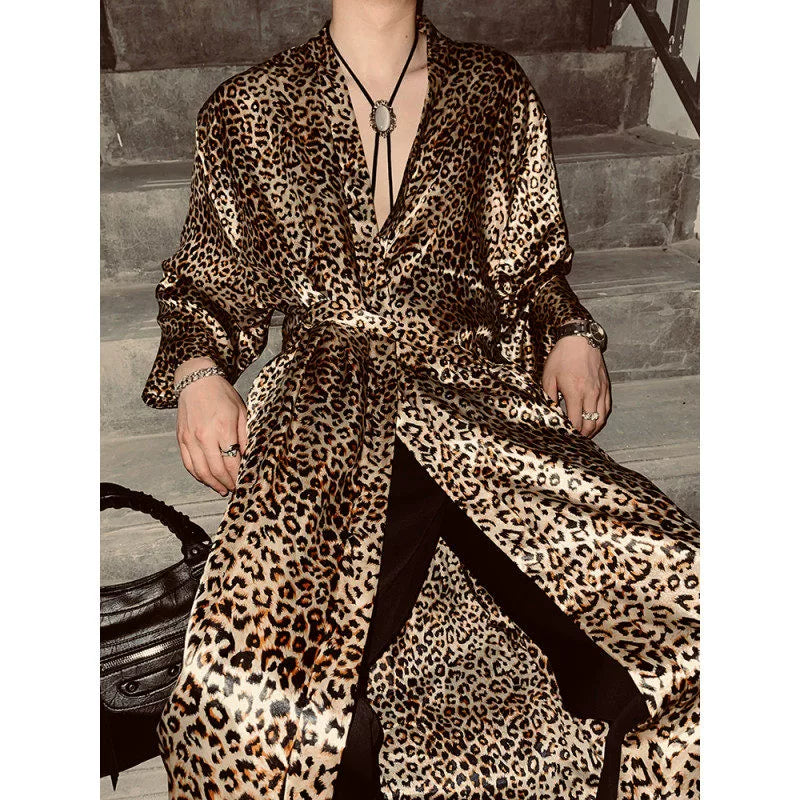 Leopard Satin Long Loose Pajamas