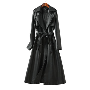 Winter Mid-length Leather Trench Coat