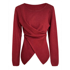 Irregular Hem Cross Waist Bottoming Sweater