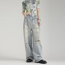 Load image into Gallery viewer, Tie-dyed Ripped Wide-leg Jeans
