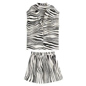 Zebra Print Sleeveless Casual Suit