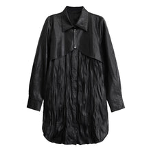 Load image into Gallery viewer, Pleated PU Leather Long Sleeve Shirt Dress
