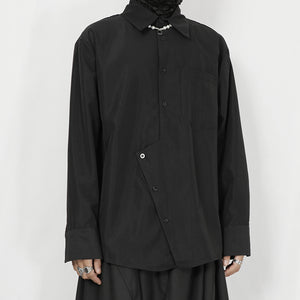 Black Asymmetrical Loose Long-sleeved Shirt