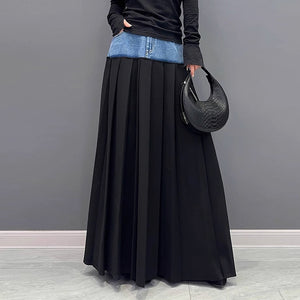 Casual Contrast Patchwork Denim Skirt