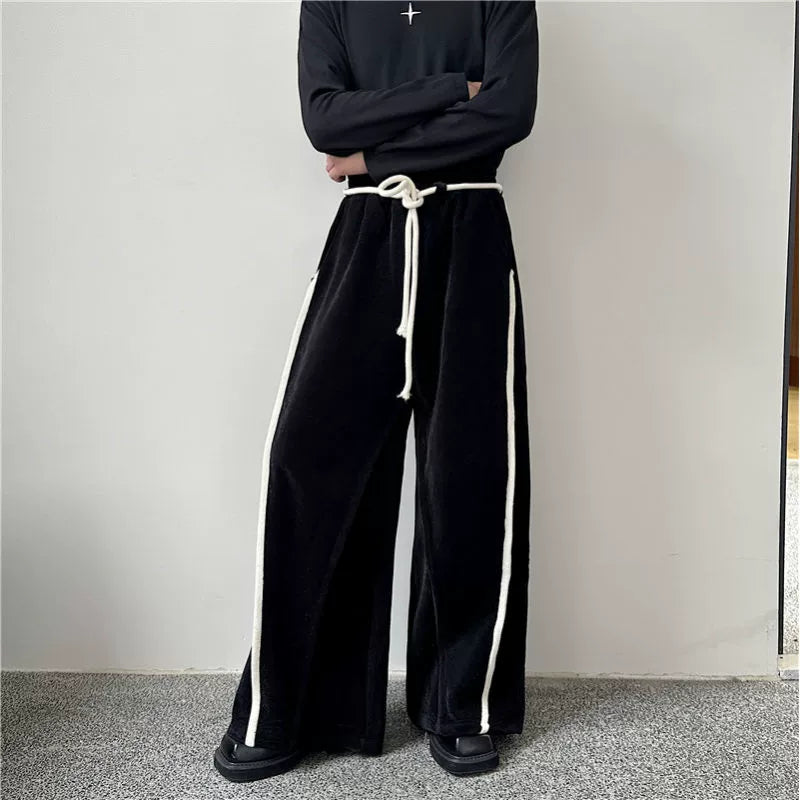 Vintage Mercerized Velvet Drawstring Thickened Wide Leg Pants