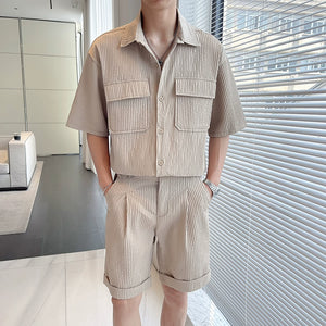 Pleated Simple Shirt and Shorts Set