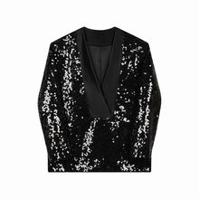 Load image into Gallery viewer, Sequined Satin Panel Deep V-neck Shirt
