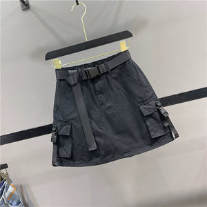 Black High Waist Casual Pocket Hip Skirt