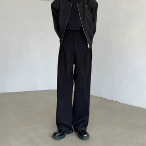 Draped Pleated Straight-leg Suit Trousers