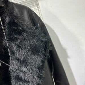 Winter Collarless Short Plush Faux Fur Jacket