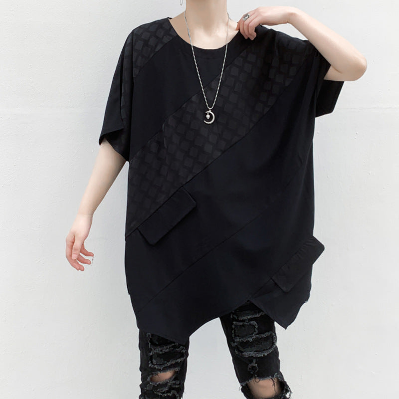 Black loose irregular T-shirt