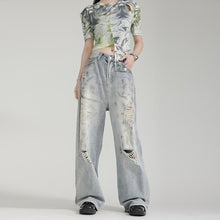 Load image into Gallery viewer, Tie-dyed Ripped Wide-leg Jeans
