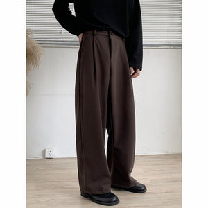 Thickened Twill Semi-elastic Wide-leg Loose Trousers