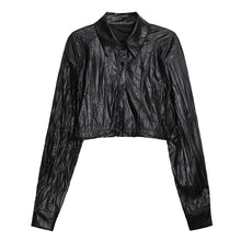 Load image into Gallery viewer, Pleated Shoulder Pad PU Leather Shirt
