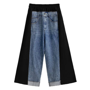 Contrast Color Denim Wide Leg Pants