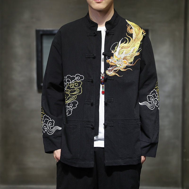 Retro Dragon Embroidered Long Sleeve Jacket