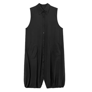 Lapel Sleeveless Jumpsuit