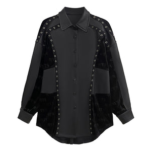 Retro Loose Spliced PU Leather Shirt